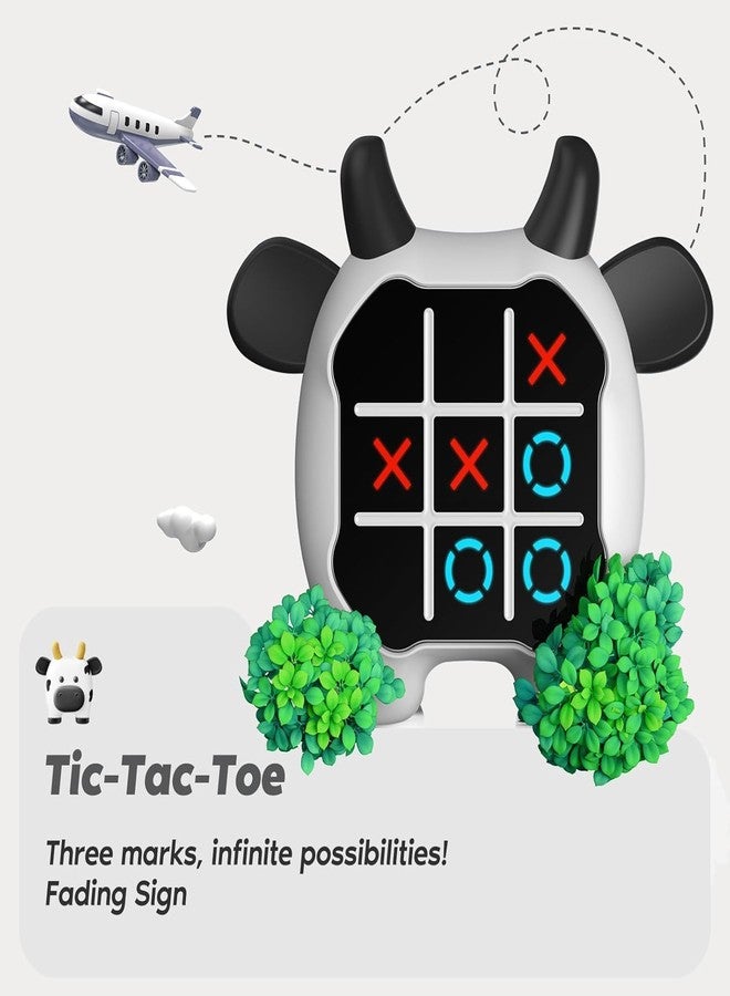 kunya Tic Tac Toe Game, Animal-Themed 3-in-1 Handheld Puzzle Game Console, Board Games for Kids and Adults, Portable Travel Games for Car Ride, Birthday Gifts for Ages 3 (Cow) - Image 3